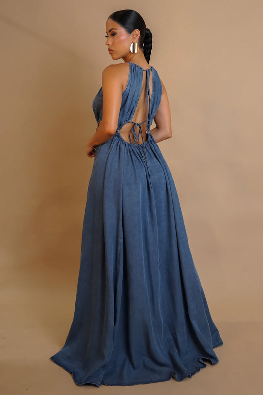 Denim Open-back Maxi