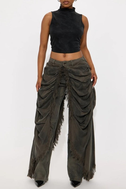 Olive Washed Draper Jeans