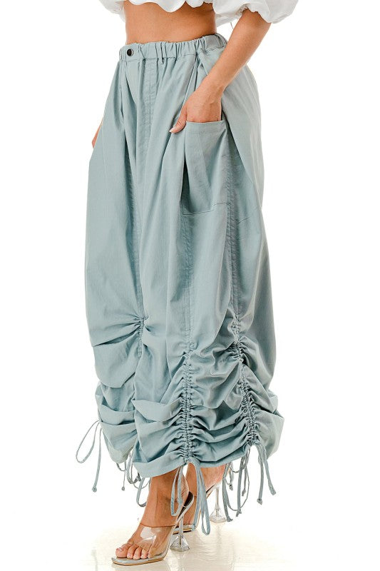 Light Denim Drawstring Palazzo Pants