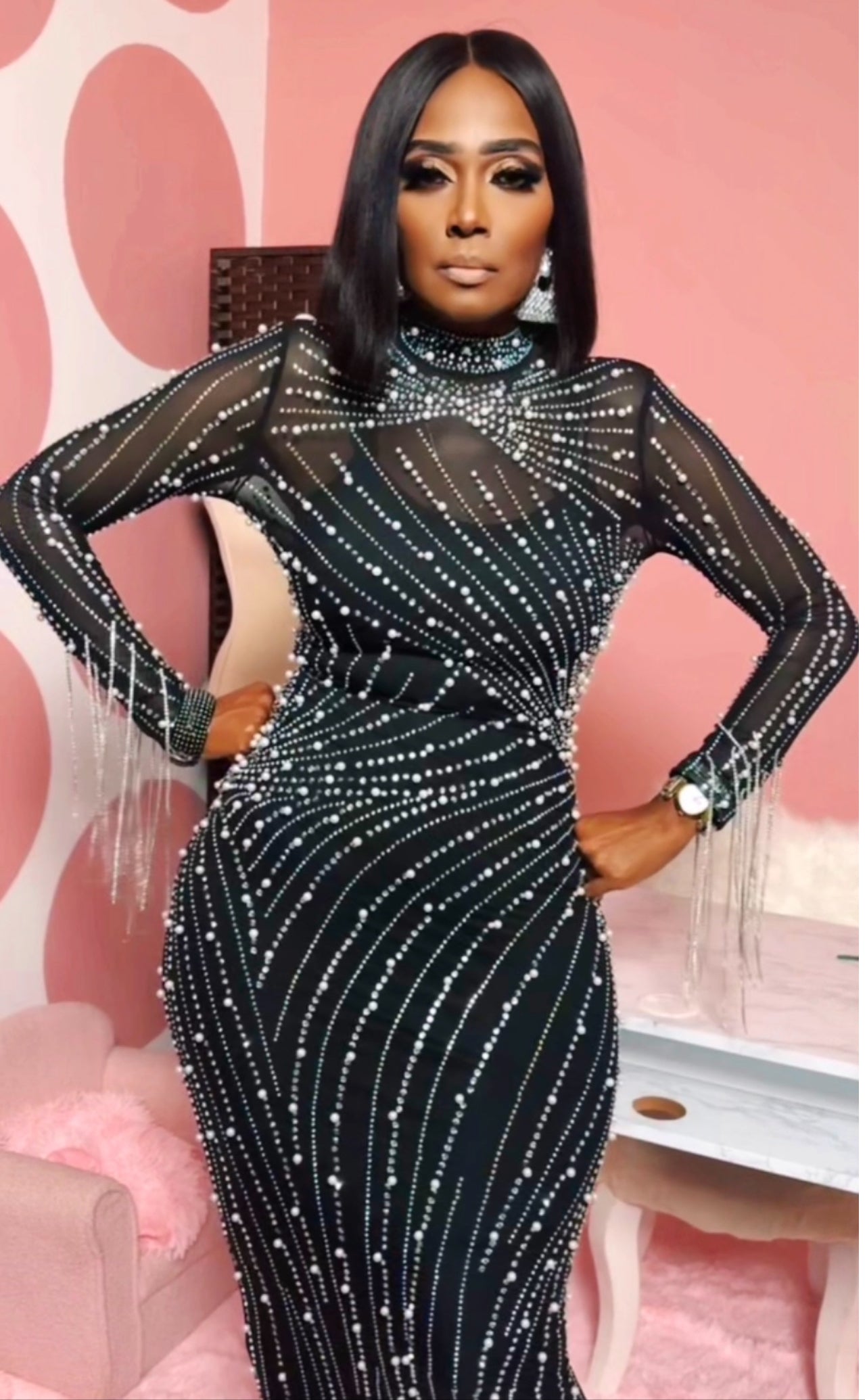 Black Pearl Sequin Gown