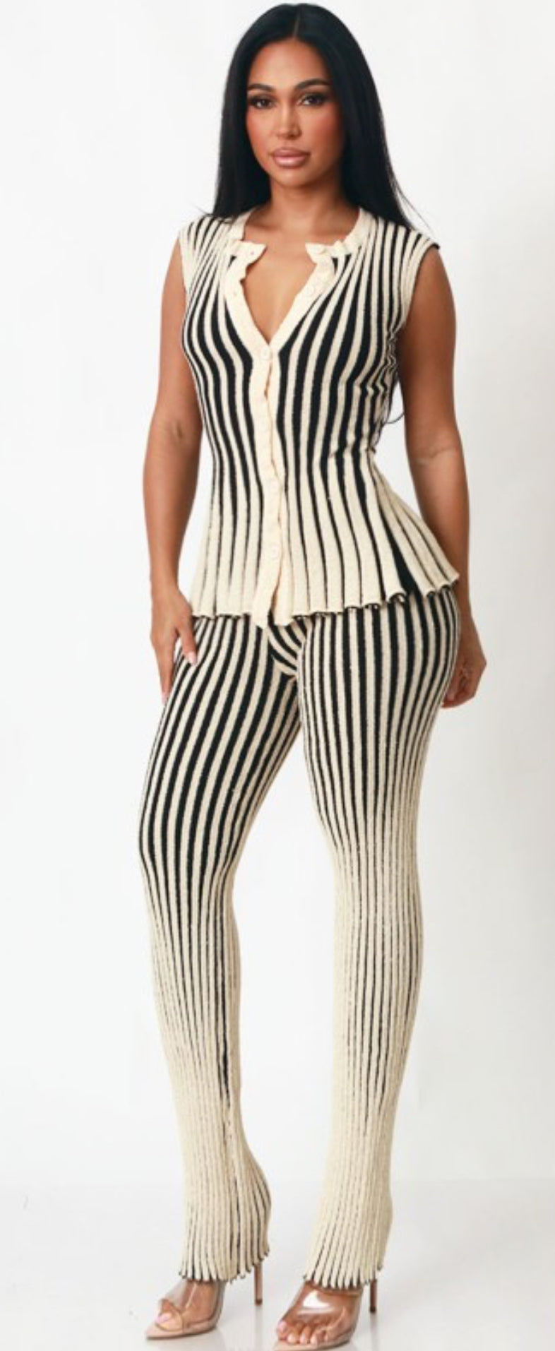 Stripe Knit Pant Set