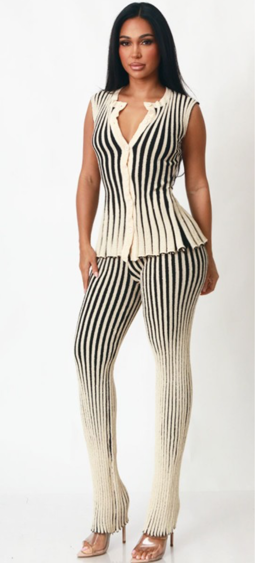 Stripe Knit Pant Set