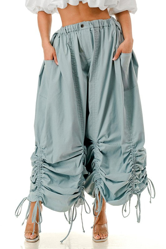 Light Denim Drawstring Palazzo Pants