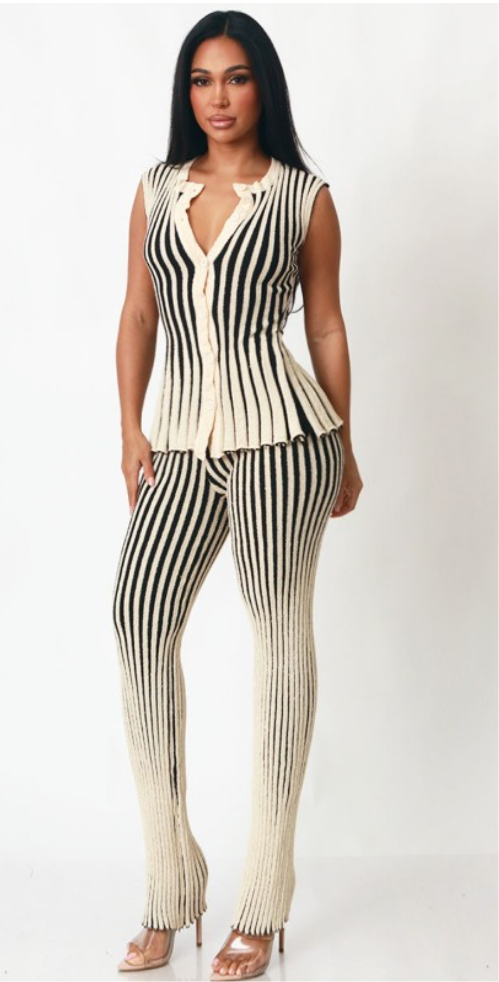 Stripe Knit Pant Set