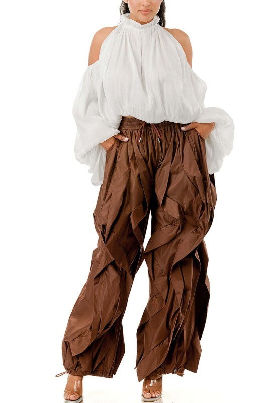 Solid Color Ruffle Joggers