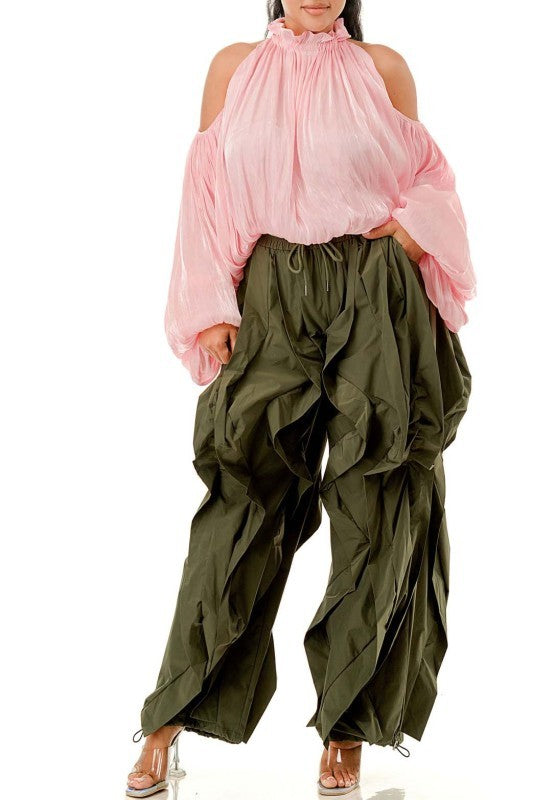 Solid Color Ruffle Joggers