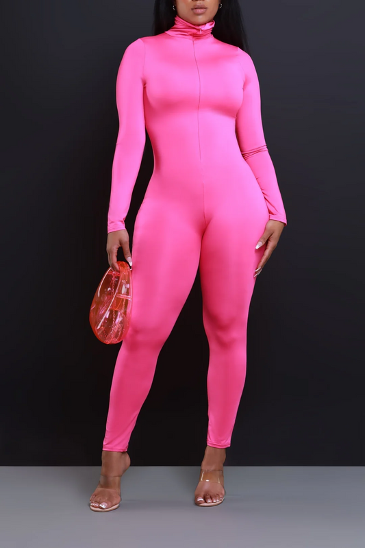 Solid Mock Neck Catsuit