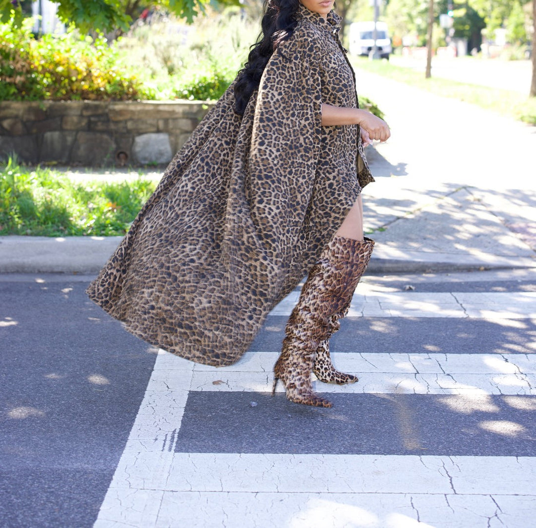 DENIM LEOPARD CAPE JACKET